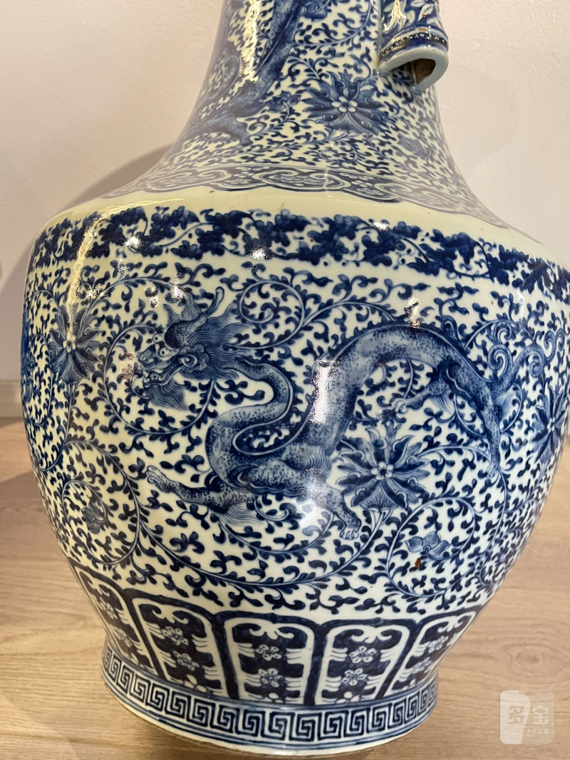 清中期 青花龙穿花纹双耳盘口大瓶 - 图9